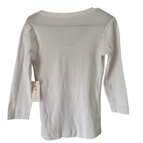 NWD Three Dots White V Neck 3/4 Sleeve T-Shirt Women’s Size Small - Picture 2 of 5